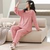 Invierno cálido franela ropa de casa nuevo pijama de forro polar engrosado traje de vellón coral para mujer venta al por mayor de fábrica
