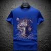 Nova Camiseta Casual Masculina de Verão 2023 com Cabeça de Tigre Hot Drilling Marca Tendência Manga Curta