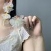 Pendientes de Borla con Gota de Agua de Perla y Flor de Gasa Estilo Vacacional Pendientes de Diseño de Personalidad Exagerados de Moda Elegantes de Alta Gama Pendientes de Moda