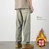 Jeans Retro Estilo Americano para Hombre Holgados Rectos Lavado Teñido Barro Amarillo Pantalones de Pierna Ancha con Forro Polar Engrosados Marca de Moda Estilo Otoño e Invierno