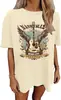 Camiseta de Algodón con Patrón T Transfronteriza Talla Europea para Mujer Camisa Floral Retro Banda de Rock Música Guitarra t