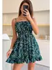 Vestido de Suspensório Feminino Europeu e Americano Transfronteiriço Aliexpress Verão Nova Moda Elegante Cadarço Decote V Saia Estampada