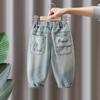 Calça Jeans Infantil Primavera e Outono 2025 Nova Calça Estampada Falsa Infantil Calça Casual Solta de Primavera para Bebê