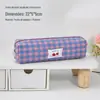 Estojo Quadrado Xadrez Azul Minimalista Ins Estilo Japonês Porta-Lápis Estudante Compacto Portátil Bolsa de Armazenamento para Material Escolar