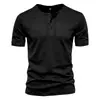 Camisa de Manga Corta Transfronteriza Europea y Americana para Hombre 2026, Camisa Henley Casual de Botones Ajustada para Hombres Jóvenes, Camiseta Deportiva de Color Sólido para Hombre