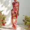 2026 Nuevo Vestido Cruzado Europeo y Americano Primavera/Verano Francés Casual Elegante Floral con Cuello Halter sin Mangas Delgado