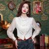 Estilo de moda nacional camisa pequeña para mujer camisa jacquard chic 2024 primavera y verano nuevo estilo chino traje tang mejorado top corto