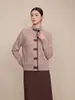 Shenzhen Nanyou colección nueva de alta gama 2026, patchwork de cuero resistente, 100% lana, cárdigan suéter de punto grueso, ropa para mujer