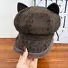 Nova Boina Fofa com Estampa de Leopardo e Orelhas de Gato, com Aba de Pelúcia, para Outono e Inverno, Quente