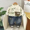 Conjunto de Sudadera de Forro Polar para Niños Yihao, Nuevo, Cuello Redondo, Moda, Bolsillo Único, Ropa para Bebés de Dos Piezas, Otoño e Invierno