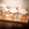 Suministros de Cocina al por Mayor Juego de Botellas de Bambú para Condimentos Frascos de Vidrio con Tapas y Cucharas Frascos para Condimentos Juego de Tres Piezas Almacenamiento Sellado