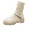 2024 Novas Botas Femininas Meia de Tricô Flat Bico Redondo Botas Curtas Femininas Botas Martin Casuais Calçados Femininos Atacado