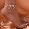 Popular tobillera de doble corazón con diamantes personalizada de AliExpress, tobillera de cadena para tobillo de playa versátil para mujeres europeas y americanas