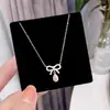 Collar de Plata de Ley 925, Exquisita Cadena para Clavícula con Nudo de Lazo Incrustado de Diamantes, Collar de Plata de Moda Estilo Coreano, Joyería de Plata Femenina