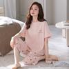 Pijama con Almohadillas para el Pecho para Mujer, Estilo Verano 2026 Modelo Nuevo, Pantalones Cortos de Algodón Puro de Manga Corta para Verano, Ropa de Casa de Algodón Delgada de Talla Grande
