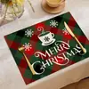 Manteles individuales navideños a cuadros, a prueba de aceite, aislantes del calor, fáciles de limpiar, tapetes de mesa con diseños de muñeco de nieve y árbol de Navidad, tela de decoración de mesa nórdica