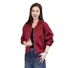 Jaqueta de baseball personalizada para mulheres petite, gola alta, zíper, cintura com cordão 2026, top de jaqueta brilhante para o outono
