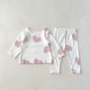 Ropa para el Hogar de Bebé Otoño Nuevo Pijama de Algodón de Rayas Pitillo de Manga Larga para Bebé Niña Conjunto de Dos Piezas Traje con Borde de Oreja