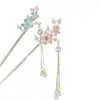 Grampo de Cabelo Dupla Flor para Mulheres, Grampo de Cabelo Estilo Chinês Novo de Alta Qualidade, Grampo de Cabelo Estilo Antigo, Flor com Franja de Pérola, Flor de Balanço em Degraus