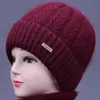 Novos Chapéus de Inverno para Mulheres de Meia-Idade e Idosas, Chapéu de Lã Tricotado Quente com Veludo Extra para Mãe, Chapéu de Algodão Pulôver para Senhora Avó