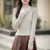 Suéter de punto para mujer otoño/invierno, corte ajustado, bloques de color, diseño de dos piezas falso, manga larga, capa base, estilo minimalista