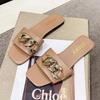 2024 Nuevo Estilo de Verano Sandalias Planas de Punta Cuadrada con Cadena Talla Grande Zapatos de Playa Coloridos Zapatos de Mujer Sandalias y Chanclas