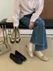 Zapatos planos poco profundos de estilo retro para mujer, con punta cuadrada, bloques de color floral y lazo, zapatos de abuela slip-on estilo francés