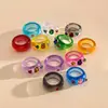Anillos redondos y cuadrados de resina con incrustaciones de diamantes transfronterizos europeos y americanos, anillos sencillos y elegantes para el dedo índice, joyería exquisita y versátil para mujer al por mayor