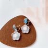 Aretes S925 de Aguja de Plata Verano 2021 Nuevos Lindos Retro Aretes de Flor Transparente Aretes Dulces Exagerados para Mujer