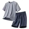 Traje de Verano de Secado Rápido de Seda Helada de Manga Corta para Hombre Conjunto de Dos Piezas Camiseta Shorts de Manga Corta Traje Deportivo Casual Talla Grande