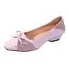 Sapatos Femininos Estilo Francês com Laço e Salto Bloco para o Verão 2026, Novos Sapatilhas Femininas Convertíveis de Couro Patente com Bico Quadrado Baixo e Salto Médio