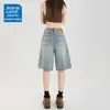 Jeans Retrô de Cintura Alta Cinco Bolsos para Mulheres Verão Fino Solto Emagrecimento Linha A Perna Larga Calça Média