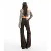 Jeans retro de tiro alto color café transfronterizos para mujer, nuevo estilo otoño 2026, adelgazantes, con bolsillos de solapa, corte ajustado, realzan glúteos, acampanados