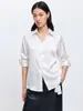 Camisa de Mujer de Color Sólido Larga con Cuello, Estilo Minimalista Versátil Francés, para Usar como Capa bajo un Blazer