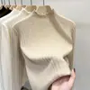 Jersey de punto con borde de cuello semialto para mujer, camiseta base, ropa interior de otoño e invierno, suéter base blanco para mujer, top nuevo de primavera y otoño