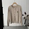 Año Nuevo Nuevo Estilo Ropa para Mujer Bordado Osito Cuello Redondo Manga Larga Punto Holgado Cárdigan Prendas de Abrigo Superior Negro Talla Única Albaricoque