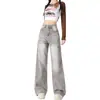Jeans de Diseño Nicho Gris Corrugado para Mujer Otoño 2024 Nuevo Estilo Holgado Pierna Ancha Estilo Lazy Estilo Sal Pantalones de Calle