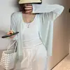 Cardigan de Tricô Fino Estilo Floresta com Manga Longa para Proteção Solar Feminino, Verão, Decote V, Caimento Solto, Cobre o Corpo, Camisa para Ar Condicionado, Top Versátil para Proteger do Sol