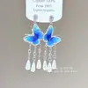 Brincos Longos com Borboleta Azul Perolada Estilo Étnico Retrô Franja Versátil Design Acessível Luxo Brincos Elegantes