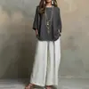 Otoño 2026 Nuevo Conjunto de Dos Piezas de Algodón y Lino Holgado Estilo Europeo y Americano Color Sólido Casual Traje de Pantalones de Pierna Ancha para Mujer