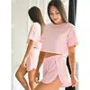 Conjunto de Pijama de Verão Novo e Quente Mais Vendido Transfronteiriço Europeu e Americano Confortável e Solto Branco de Manga Curta e Shorts Conjunto de Duas Peças Roupas de Casa Transfronteiriças
