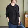 Foto real da nova camiseta de algodão de bambu com capuz para outono e inverno, tamanho grande, corte solto, top de algodão com bolso duplo para mulheres