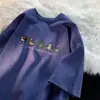 Camiseta de Manga Curta Cartoon Estilo Pixel Masculina Verão Tendência Marca Simples Solta Algodão Puro Roupas Tendência Versátil Camiseta Pesada de Meia Manga