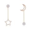 Aretes Asimétricos de Plata 925 con Combinación de Estrella y Luna Estilo Coreano Aretes de Estrella Aretes de Luna Retro para Mujer Aretes Largos