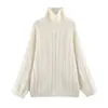 Ins atacado de roupas femininas estilo europeu e americano 2026 tricô com trama de cabo gola alta grosso quente preguiçoso solto suéter de tricô pulôver