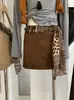 KEKEZOON Falda Bodycon Vintage de Gamuza para Mujer con Bufanda de Seda, Falda Corta de Corte A, Anti-exposición 8635