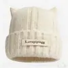Gorro de Tricô com Orelhas de Gato para Mulheres, Chapéu de Lã Quente para Outono e Inverno, Chapéu com Proteção para Orelhas para Cabeça Grande, Estilo Coreano, Faz o Rosto Parecer Menor, Estilo Nanzhong