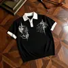 Camisa Polo de tricô estampada estilo gótico de rua americano para homens e mulheres, estilo old money de verão, camiseta top de manga curta com ombro normal, moderna