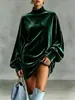 Otoño/Invierno 2026 Nueva Ropa Europea y Americana para Mujer Sudadera de Cuello Alto Ropa de Abrigo de Terciopelo Dorado Camisa Holgada de Murciélago Estación Independiente de Amazon