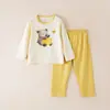 Conjunto Casa Algodão Puro Fino Estilo Coreano Roupas de Casa para Meninas Gola Redonda Manga Longa Pijama Infantil Masculino Classe A Verão